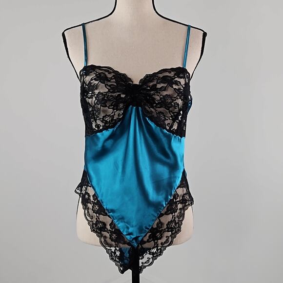 Victoria Secret Vintage Gold Label Teal Satin Lace Intimates | Womens Medium - Picture 1 of 15